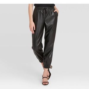 Black Fake Leather Joggers